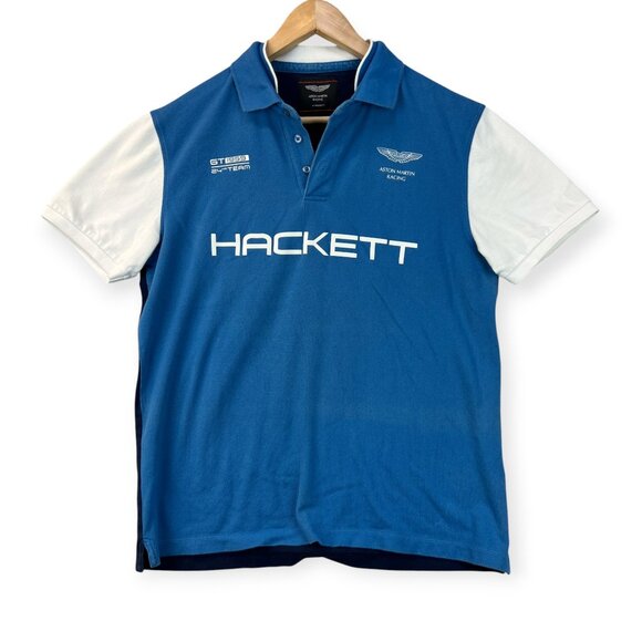 Hackett Aston Martin Racing Polo Shirt GT 1959 24Hr Team Blue Navy White Size Lg - Picture 1 of 16